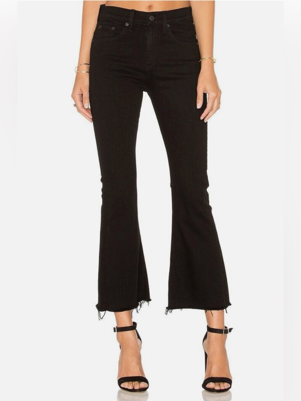 rag & bone Black Cropped Flare Raw Hem Jeans – 26